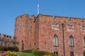 The exterior of the castle with flagpole and union flag Shrewsbury Shropshire September 2020 Royalty Free Stock Photo