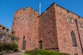 The exterior of the castle with flagpole and union flag Shrewsbury Shropshire September 2020 Royalty Free Stock Photo