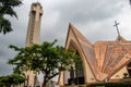 Exterior of Catholics church in Abuja with arches, crosses, decorative walls, church is known as The National Christian Centr