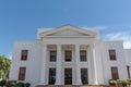 Exterior of a classical beautiful building with columns in Stellenbosch Cape University town in South Africa