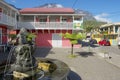 Exterior of the colorful buildings at the town of Fond de Rond Point in Saint-Denis De La Reunion, France.