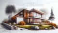 Exterior concept sketch of a modern minimalist cozy. AI generated Royalty Free Stock Photo