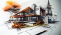 Exterior concept sketch of a modern minimalist cozy. AI generated Royalty Free Stock Photo