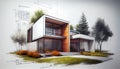 Exterior concept sketch of a modern minimalist cozy. AI generated Royalty Free Stock Photo