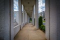 Exterior corridor of the First Baptist Church, in Uptown Charlotte, North Carolina.