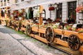 Exterior Of Cozy Outdoor Street Cafe In Retro Rural Rustic Style