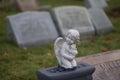 Exterior daytime shallow depth of field stock photo of angel on gravestone in Mount Hope cemetery Royalty Free Stock Photo