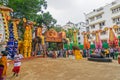 Exterior of decorated Durga Puja pandal, at Kolkata, West Bengal, India. Royalty Free Stock Photo