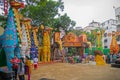 Exterior of decorated Durga Puja pandal, at Kolkata, West Bengal, India. Royalty Free Stock Photo