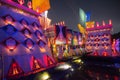 Exterior of decorated Durga Puja pandal, at Kolkata, West Bengal, India. Royalty Free Stock Photo