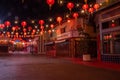 Exterior of decoration Chinatown Central Plaza neon lights of building in Los Angeles, California