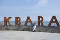 Exterior decoration design and sailfish statue of patio viewpoint Pak Bara village on beach for thai women traveler people travel