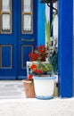 Exterior decoration of flowers and pots in greek style Royalty Free Stock Photo