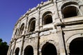 Exterior detail of Arena of Nimes ancient Roman amphitheater in france Royalty Free Stock Photo