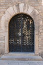 Exterior Detail of a Door in Barcelona Cathedral in the Gothic Neighborhood, Spain Royalty Free Stock Photo