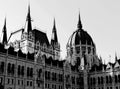 Exterior detail of the Hungarian Parliament in Budapest in monochrome Royalty Free Stock Photo