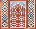 Exterior details of colorful marble surface with stone inlay of the Tomb of Akbar the Great in Sikandra near Agra, Uttar Pradesh, Royalty Free Stock Photo