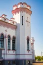 Exterior details of a medieval castle. Beautiful facade of the palace in Kossovo, Brest region, Belarus Royalty Free Stock Photo