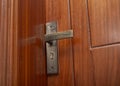 Exterior door handle and Security lock closeup Royalty Free Stock Photo