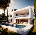 Exterior of elegant luxury resort home villa with swimming pool Royalty Free Stock Photo