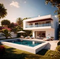 Exterior of elegant luxury resort home villa with swimming pool Royalty Free Stock Photo