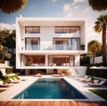 Exterior of elegant luxury resort home villa with swimming pool Royalty Free Stock Photo