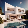 Exterior of elegant luxury resort home villa with swimming pool Royalty Free Stock Photo