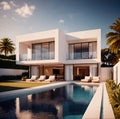 Exterior of elegant luxury resort home villa with swimming pool Royalty Free Stock Photo