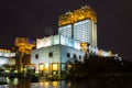 Exterior embossed with a gold roof and illuminated the Russian Academy of Sciences on the background of black sky