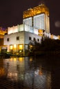 Exterior embossed with a gold roof and illuminated the Russian Academy of Sciences on the background of black sky