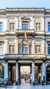 Exterior entrance of the Queen`s gallery in the Saint-Hubert Royal Galleries in Brussels, Belgium Royalty Free Stock Photo