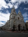 Exterior facade of gothic catholic church Iglesia de San Alfonso Church in city center of Cuenca Azuay Ecuador