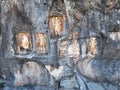 Exterior facade view of Adamkayalar,literally means man-rocks which located on top of Toros Mountains in Silifke,Mersin,Turkey