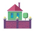 The exterior of the Family house stylized in flat. Isolated vector illustration