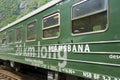 Exterior of the Flamsbana train in Flam, Norway. Royalty Free Stock Photo