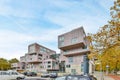 Exterior of futuristic apartment building