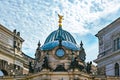 Exterior of Golden angel on top of the Academy of Arts at Bruhl Terrace in Dresden, Germany Royalty Free Stock Photo