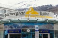 Exterior of the Gornergratbahn train station sign in Zermatt, Switzerland. Royalty Free Stock Photo