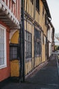 Exterior of half-timbered colourful medieval houses in Lavenham, Suffolk, UK