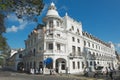 Exterior of the historical building of the Queen's hotel in Kandy, Sri Lanka. Royalty Free Stock Photo