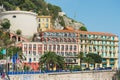 Exterior of the historical buildings and Hotel Suisse in Nice, France.