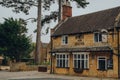 Exterior of Horse and Hound pub in Broadway, Cotswolds, UK