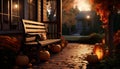 Exterior house decoration with pupkins near front porch Royalty Free Stock Photo