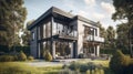 Exterior image of a new modern house with large windows. Generative AI Royalty Free Stock Photo