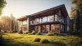 Exterior image of a new modern house with large windows. Generative AI Royalty Free Stock Photo