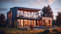 Exterior image of a new modern house with large windows. Generative AI Royalty Free Stock Photo