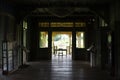 Exterior and interior antique design of abandoned building green house home or Baan khiao on meadow for thai people travelers