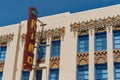 Exterior intricate and retro detail of exterior facade of Kimo Theatre