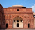 Exterior of Jahangiri mahal in Agra Fort with carved details in red sandstone. Agra, Uttar Pradesh, India Royalty Free Stock Photo