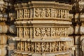 Exterior of the Jain temple Adinatha temple with scenes from the Kamasutra, in Ranakpur, Rajasthan, India Royalty Free Stock Photo